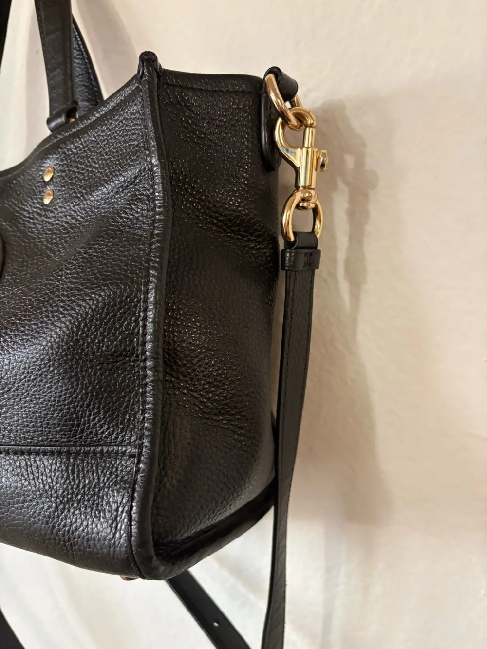 Black Leather Tote Bag with Removable Strap